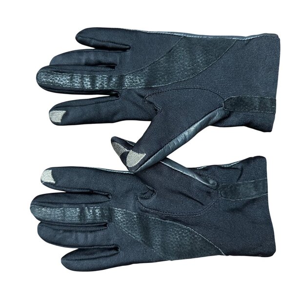 Isotoner Gloves Women Black Leather M/L Stretch Touchscreen Fuzzy Lining - Picture 4 of 8